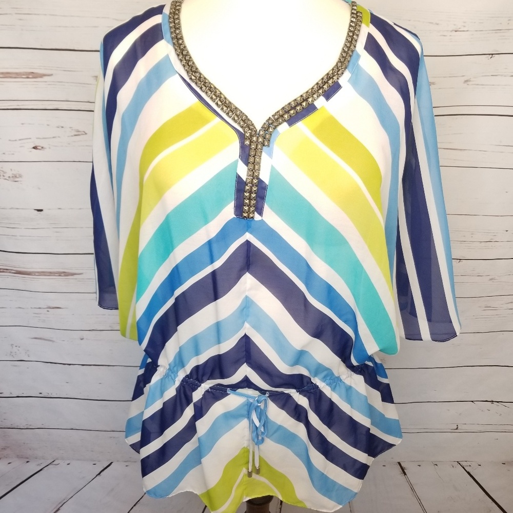 LANE BRYANT Embellished V-Neck Coverup Top 14/16